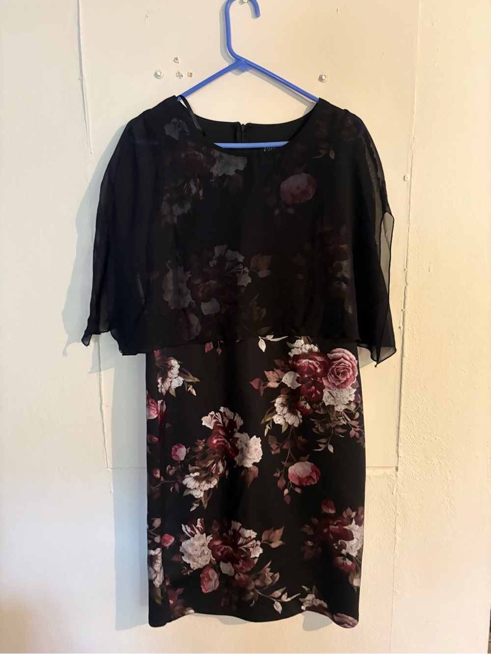 Enfocus Studio Black Floral Midi Dress with Pink and Cream Blooms